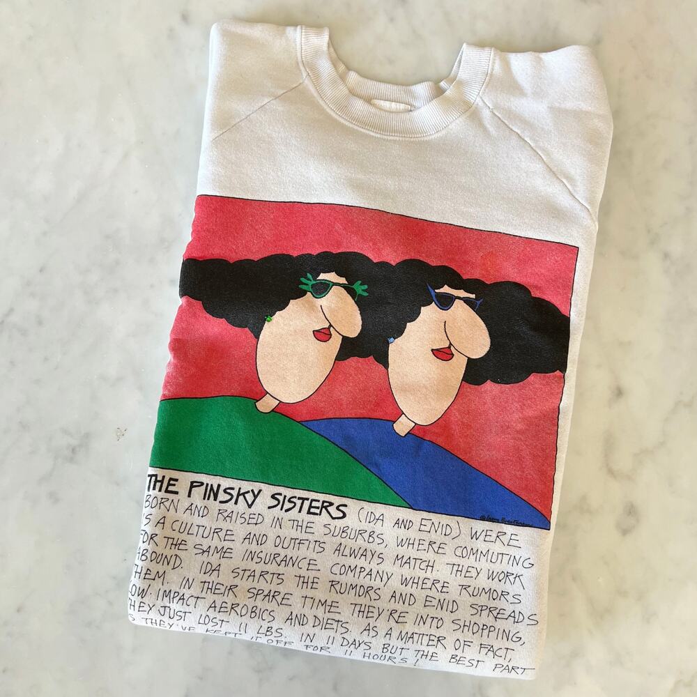 Vintage 90s Distressed The Pinsky Sisters Cartoon Raglan Crewneck Sweatshirt